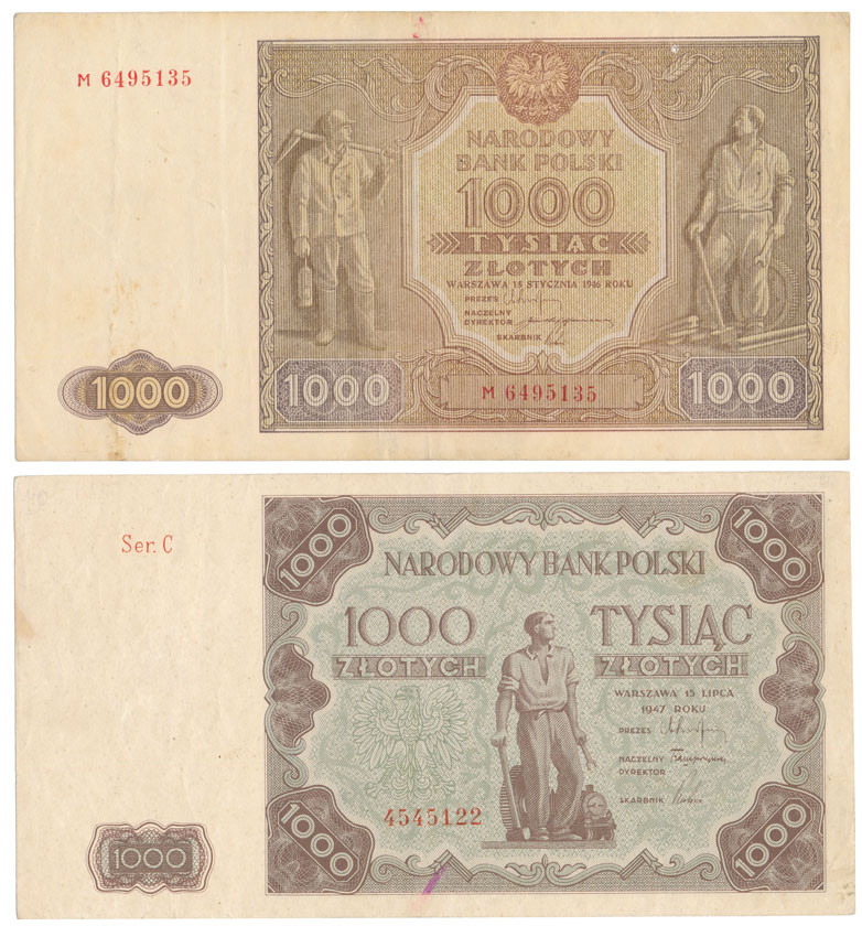 1000 złotych 1946-1947, zestaw 2 banknotów